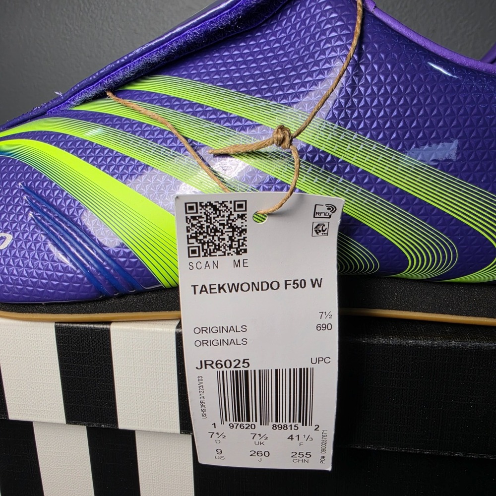 New Womens 9 Adidas Taekwondo F50 Purple Rush JR6025 Lucid Lemon NIB - Picture 12 of 14